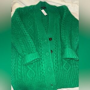 J. Crew Green Cable Knit Cardigan